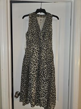 Anne Klein Beige and Black Leopard Midi Dress